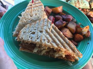 Reuben sandwich with potatoes. Delicious!  at The Grain Cafe in Long Beach