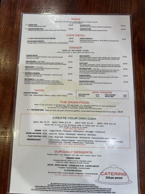 Menu page 2  at The Grain Cafe in Long Beach