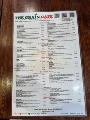 Menu page 1  at The Grain Cafe in Long Beach