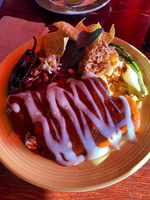 Enchiladas with red sauce at The Grain Cafe in Long Beach
