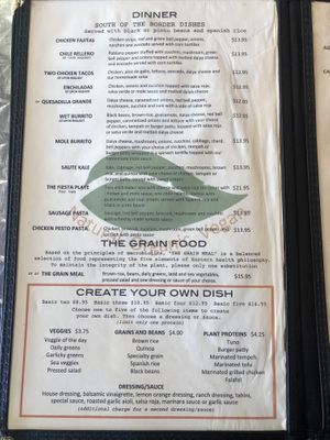 menu at The Grain Cafe in Long Beach