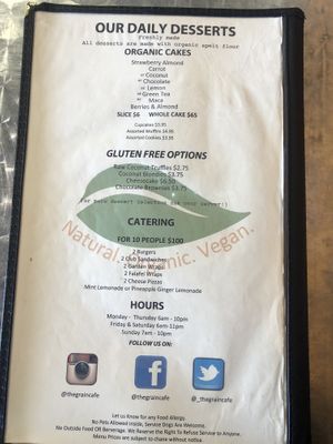 menu at The Grain Cafe in Long Beach