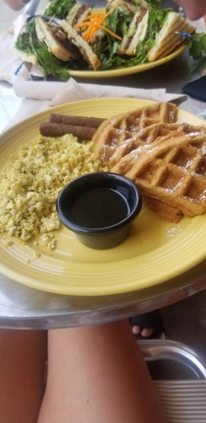 Waffle deluxe at The Grain Cafe in Long Beach