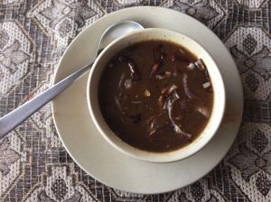 vegan French onion soup  at Tip Top Restaurant in Rishikesh