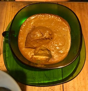 Chocolate pudding(dark), two layers, and with chia seeds and oatmilk. at Dosa Nova in Sitges