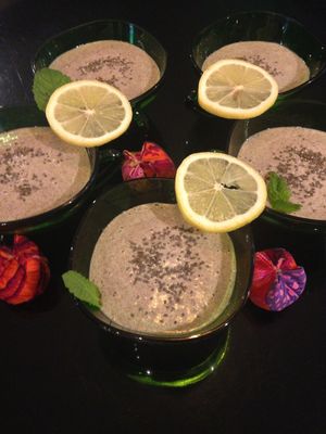 Lubnan pudding of lemon, chia, mint and rose. Very light and refreshing at Dosa Nova in Sitges