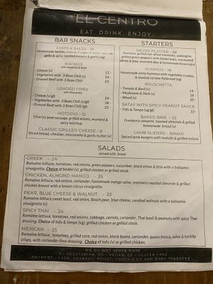 Menu  at El Centro in Kota Kinabalu