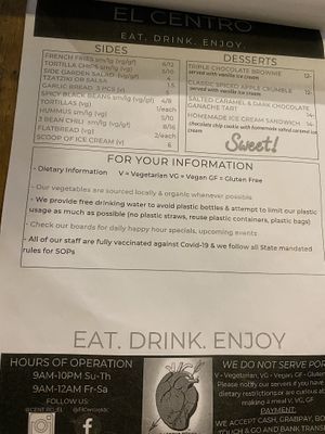 Menu  at El Centro in Kota Kinabalu