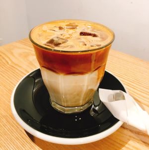 Hazelnut Almond milk coffee at The Nilk Factory - 더닐크팩토리 in Seoul