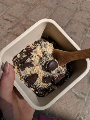 Vegan chocolate gelato in my own container! at Giardino Di Greta in Bologna