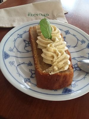 Very nice carrot cake at Cafe Kosmos in Odense