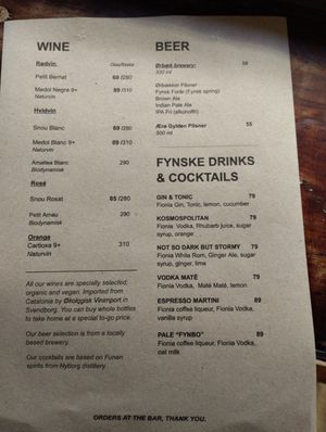 Wine & Beer & cocktails menu at Cafe Kosmos in Odense