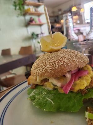 Fishy burger at Cafe Kosmos in Odense