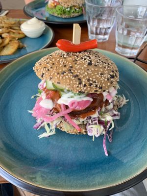 Vegan burger at Cafe Kosmos in Odense
