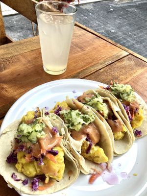 Lemonade and cauliflower tacos 🌮   at El Vegano in Guadalajara