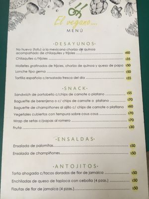 Menu at El Vegano in Guadalajara