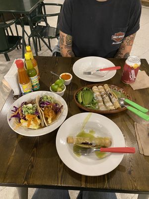 Flautas and no fish taco at El Vegano in Guadalajara