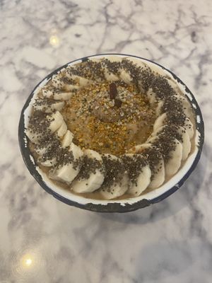 Bowl with almond butter, cayenne, goji berries, etc.  at Green Table Cafe in Los Angeles