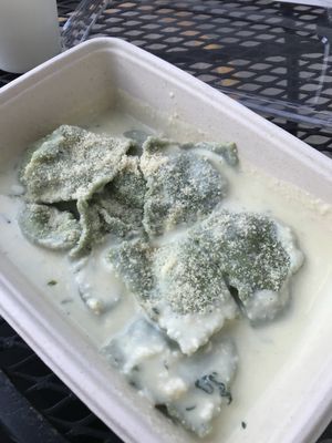 Ravioli with cheese sauce at Green Table Cafe in Los Angeles