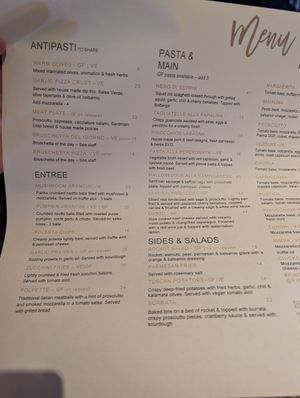 Heap's of options at Pinocchios Wine & Pizza Bar in Gosford