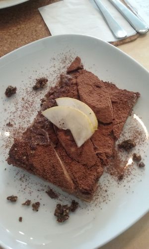 Raw pear banana tiramisu at Black Kale in Ostrava