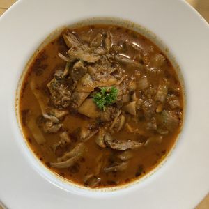 oyster mushroom soup at Black Kale in Ostrava