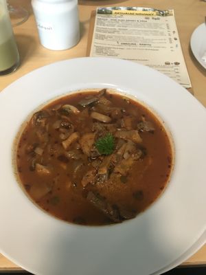oyster mushroom soup at Black Kale in Ostrava