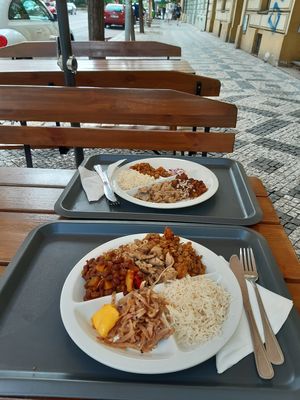 Beans, lentils and soy pieces. at Sandokan Vegan Bistro in Prague