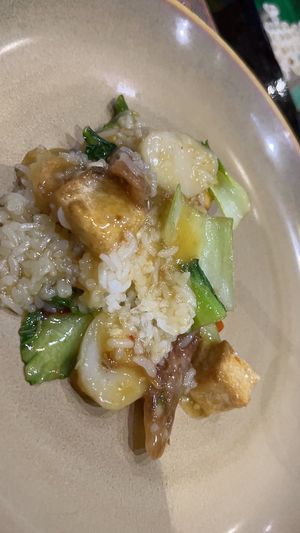 Tofu , water chestnuts, lotus stem rice bowl  at Burma Burma in Gurgaon