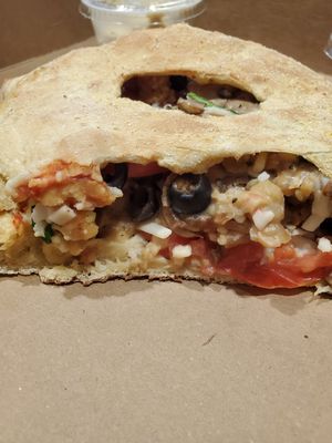 Veggie calzone with tempeh and black olives at Mellow Mushroom in St Louis