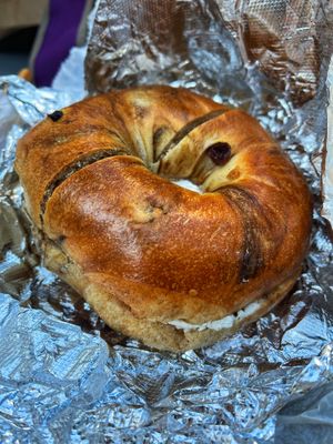 Cinnamon raisin with plain tofu cream cheese   at Pick A Bagel in New York City