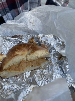 Plain bagel with peanut butter   at Pick A Bagel in New York City