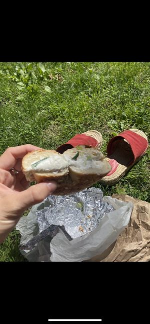 Tofu scallion cream cheese bagel   at Pick A Bagel in New York City