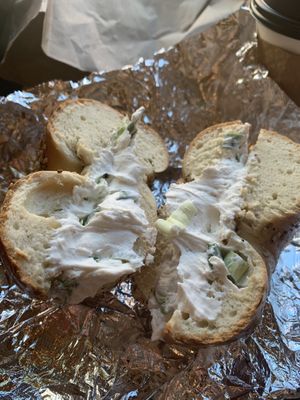 Everything bagel with scallion tofu schmear  at Pick A Bagel in New York City