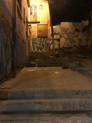 Go up these stairs and then left. The restaurant is a couple of doors down the alley.  at La Cocina de Beterraga Rebelde in Valparaiso