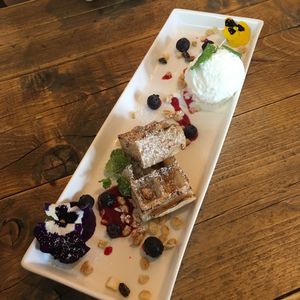 Waffles dessert at Umi Cafe in Tokyo