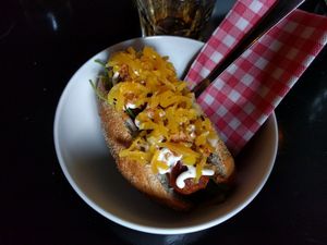 sausage in bun at Kaffi Havari in Djupivogur