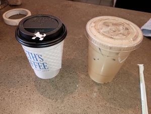 Hot coffee, and iced latte at Seth's Coffee in Little Chute
