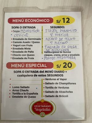 Daily menu - the staff member was familiar with veganism and which dishes we could have  at Vegetalia in Lima