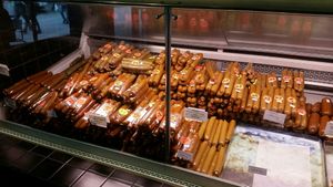 Vegan sausages at Gusta in Montreal