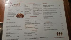 front menu page at Upali's in Glen Waverley