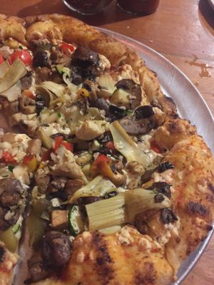 “Garden” pizza with vegan cheese at Woodfire Cafe in Riverside