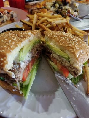Impossible burger with tofu ricotta. at Woodfire Cafe in Riverside