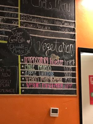 Vegan/vegetarian menu at Woodfire Cafe in Riverside