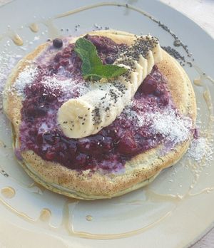 Matcha pancake (vegan) at Greentrees The Juicery - Lorettostrasse in Dusseldorf