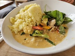Vegetable curry with rice (lunch dish) at Greentrees The Juicery - Lorettostrasse in Dusseldorf