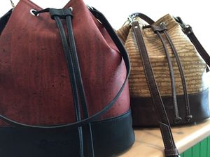 Corkor Bucket bag on sale in store. Peta Approved and made from eco friendly cork. at Grassroots Health in Edinburgh