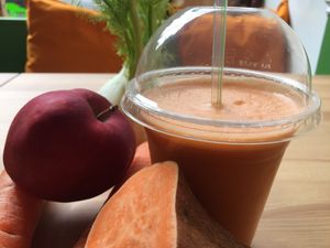 Fresh juices made to order daily.  Try the sunrise glow with sweet potato and fennel to sit in or take away! at Grassroots Health in Edinburgh
