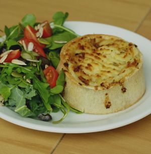 Haggis and mash pie by Cool Jerk Vegan Pies served at GrassRoots Health at Grassroots Health in Edinburgh