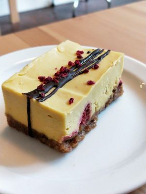 Raw lemon raspberry slice at Grassroots Health in Edinburgh